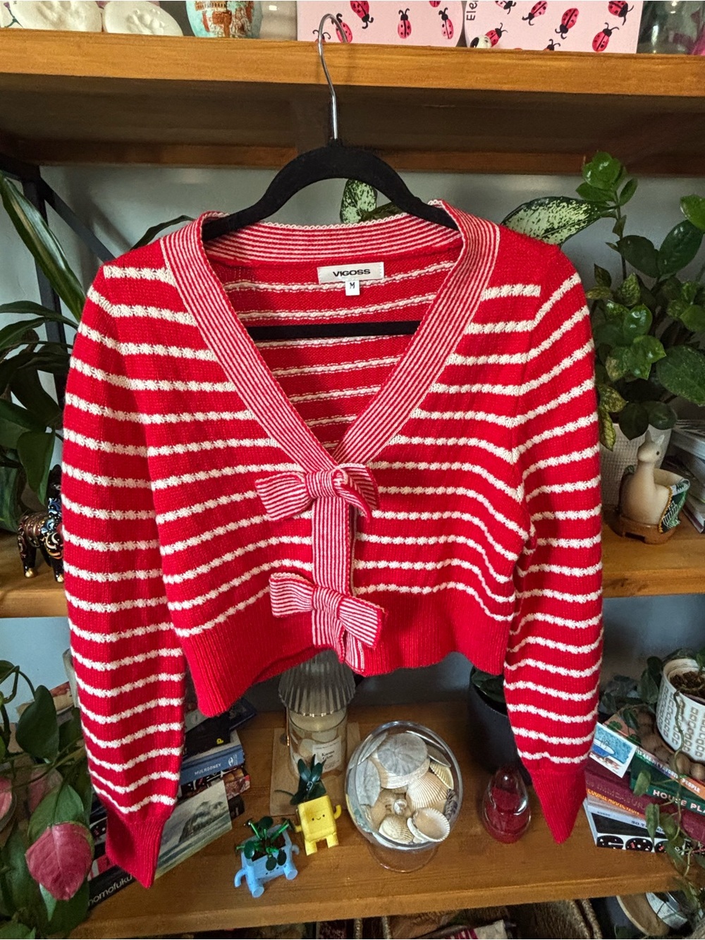 Vigoss Stripe Textured Bow Crop Cardigan | Medium